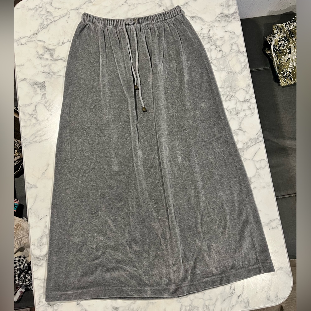 Y2K Vintage J. jill petite Velour Grey Sporty Maxi Skirt hip hugger tie …